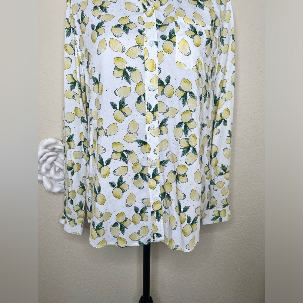 NTM: BeachLunchLounge Lemon Printed Alanna Button Down Long Sleeve Top Sz L - Picture 4 of 16